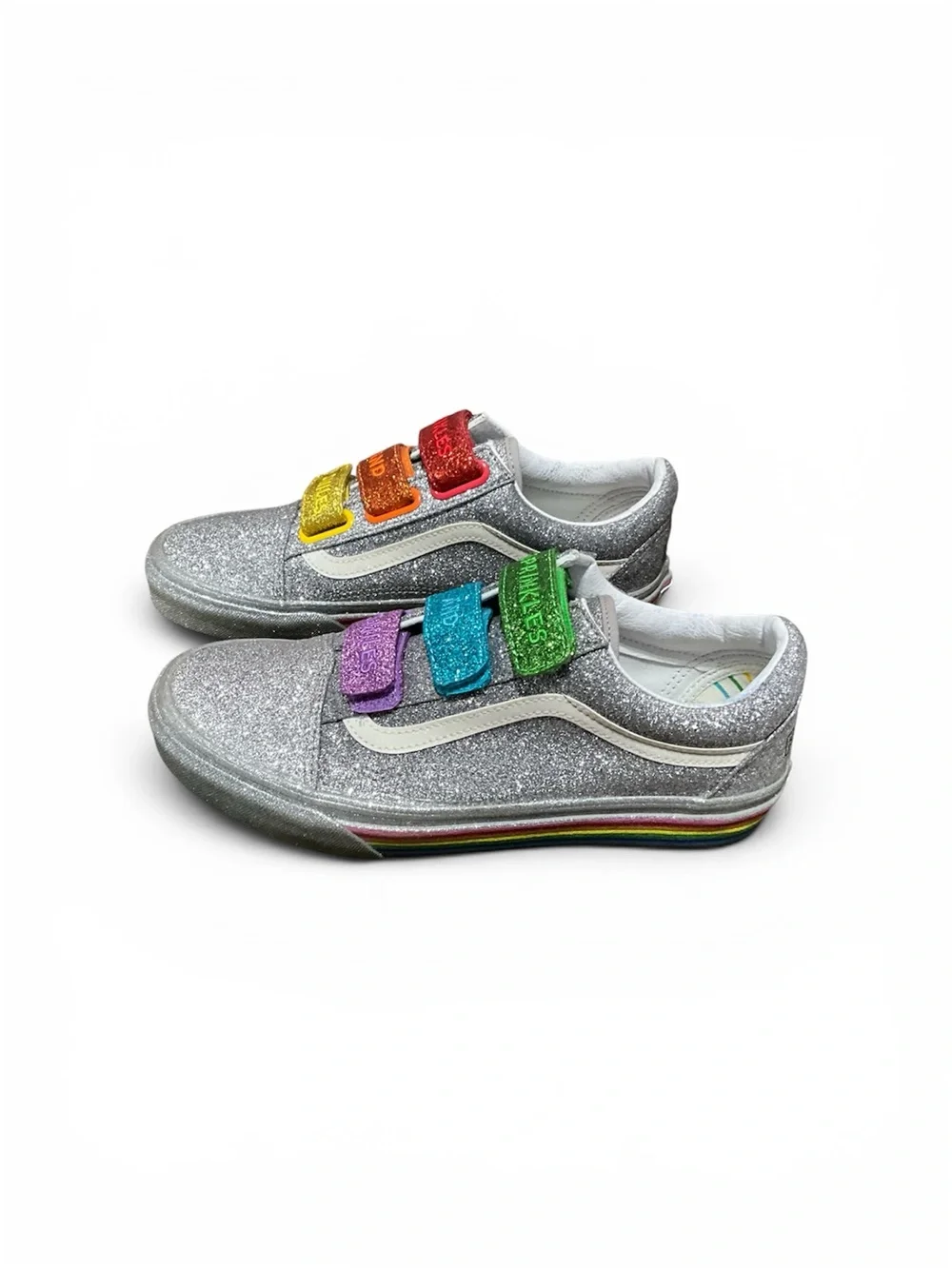 Vans Kids Glitter Low-Top Sneakers - Silver with Rainbow Stripe